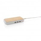 Bamboo 5W wireless charger with 3 USB ports, brown