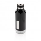 Leak proof vacuum bottle with logo plate, black