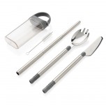 Pocketsize reusable cutlery set on-the-go, silver