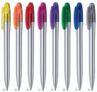Kuličkové pero Bay - stříbrné tělo s transparentně barevným klipem